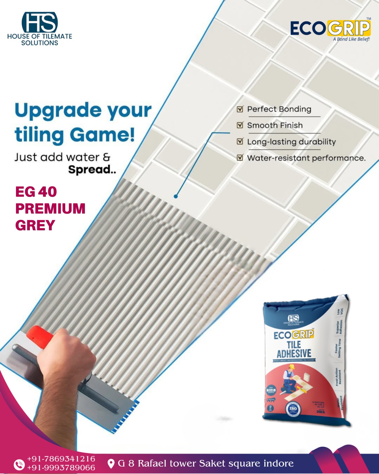 Eco Grip EG 40 Premium Gray Tile Adhesive – Strong Bonding for Perfect Tiling