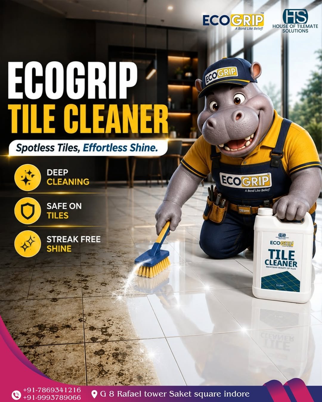 ECOGRIP Best Tile Cleaner: Powerful Deep Cleaning for Spotless, Shiny Tiles